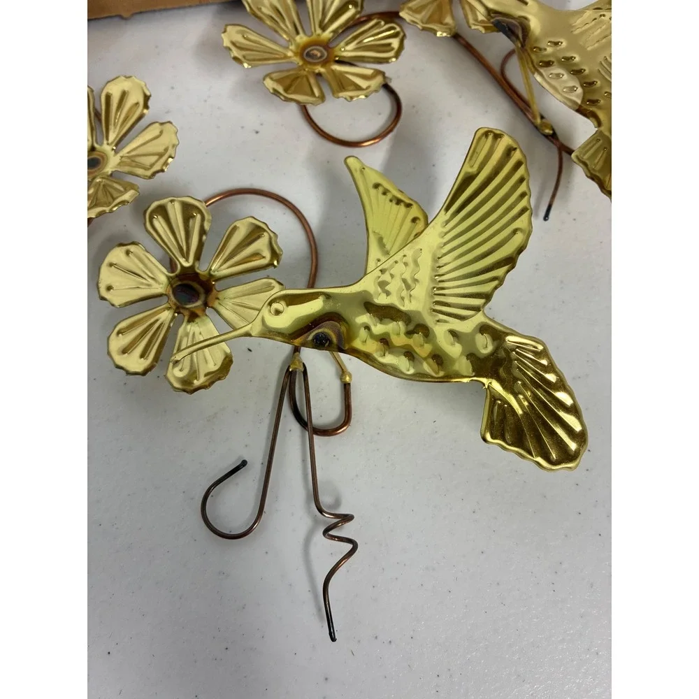 Home Interiors & Gifts Gold Hummingbird Flower Metal Wall Decor Set 3 1263-BL